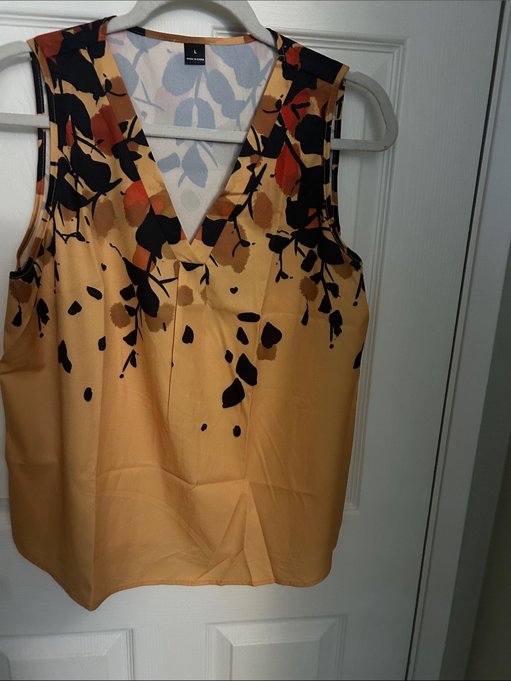 V-Neck Floral-Print Sleeveless Camisole in Mustard